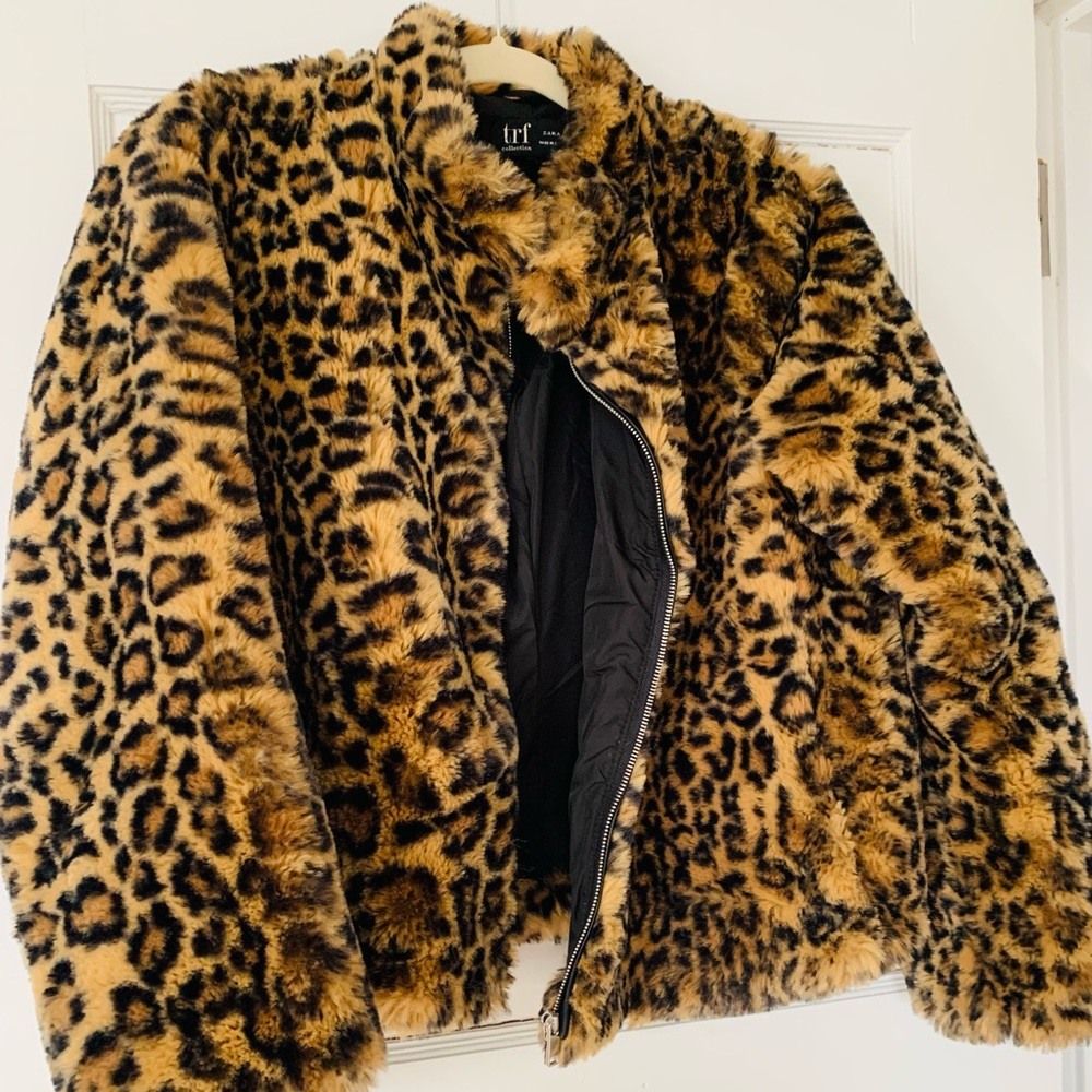 Zara animal print faux fur bomber jacket